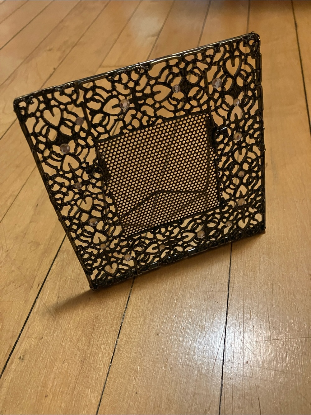 Vintage Easel Square Rhinestone Heart Metal Earring Organizer Holder Stand